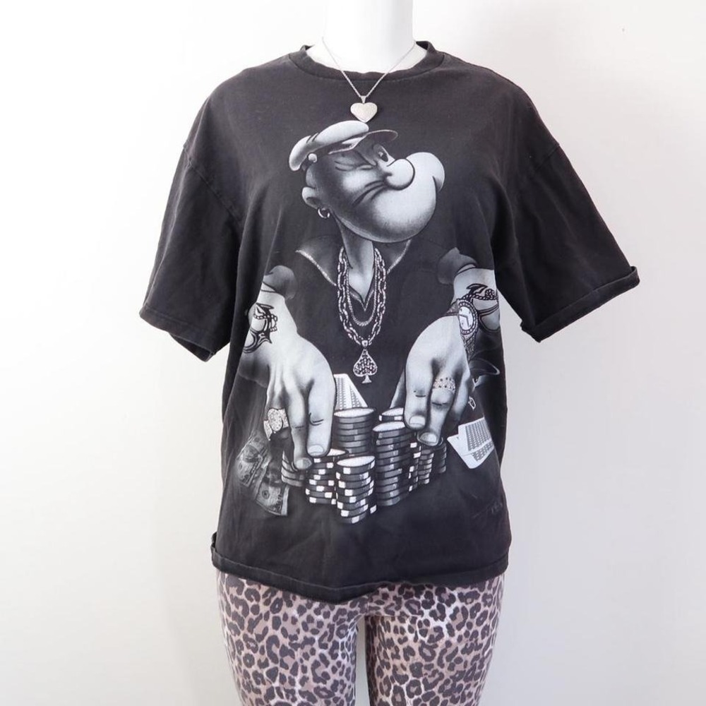 popeye graphic tee big baller casino y2k mcbling streetwear size L